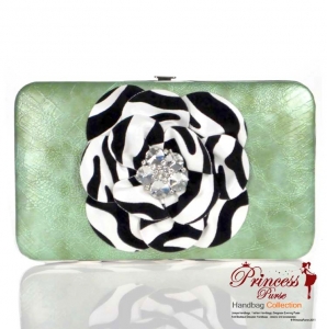 Designer Inspired Zebra Print Flower Wallet w/ Rhinestone Accent